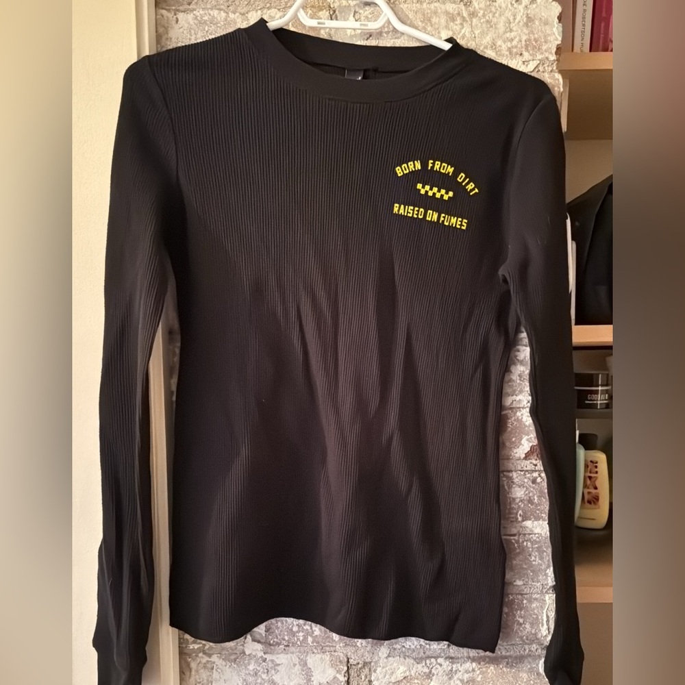 Fox Black Waffle Knit Long Sleeve Tee